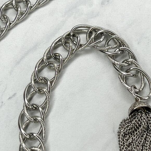 Silver Tone Open Buckle Tassel Metal Chain Link Belt One Size (OS) Y2K ✨ - Picture 11 of 12